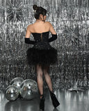 Bonnyshow Sparkle Luxury Beaded Women Short Party Dresses Feathered Mini Cocktail Dress Lace Up Back  Birthday Dress