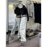 Bonnyshow Baggy Y2k Women Cargo Pants Harajuku America Fashion High Street Casual Trousers Wide Leg 2024 Summer Straight Streetwear