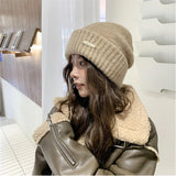 Bonnyshow Winter Knit Beanie Hat Women Korean Solid Color Warm Loose Cap Autumn Thicken Crochet Woolen Hats Female Lady Skullcap