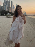 Bonnyshow  Fashion 3D Wer Ruffles Chiffon Mini Dress For Woman Sexy Sleeveless Backless BabYoung Pink Dresses 2025 Lady  BabYoungVestidos