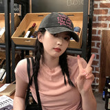 Bonnyshow Letter Embroidery Baseball Cap for Women Y2K Summer Girls Hip-hop Sun Hat Retro Washed Cotton Lady Snapback Caps