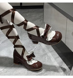 Bonnyshow  Original Lolita Style Round Head Low Heel Bow Mary Jane Shoes Elegant Casual 2025 New Spring and Autumn Women's Pumps