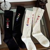Bonnyshow Y2K Love Heart Stockings for Girls Korean Cotton Knee High Long Sock Women Japanese JK Black White Long Socks