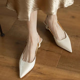 Bonnyshow  French Satin Style Sandals 2025 Spring Women New Baotou Mid Heel Design Luxury Pointed Versatile Single Shoes