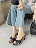 Bonnyshow  Summer Satin Polka Dot Butterfly-kont Thin Heels Women Slippers Fashion Open Toe Party Slides Shoes