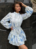 Bonnyshow  Chic Printed Pearl Shirt Pleated Skirt Set Lady Retro Patchwork Shirts High Waist A-lined Skirts Sets Female 2025 Summer Outfits