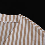 Bonnyshow  Brown Striped Thin Trouser 2 Piece Set Women V-neck Half Sleeve Lace-up Cardigan Blouse Summer Simple  Fashion Casual Pants Sets