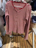 Bonnyshow  Sweet Red Striped Slim Long Sleeve T-shirt Women Preppy Style O-neck Single Breasted Cotton Tee Shirts Cute Basic Simple Top New