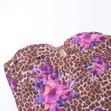 Bonnyshow  Floral Leopard Print Mini Skirt Set Backless Strapless Top Y2K Chic Two-Piece Outfit For Women Summer Casual Beachwear