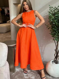 Bonnyshow  Casual Solid Cotton Women's Dress Summer O-neck Sleeveless Ankle Length Dresses Elegant Classic High Waist Female Robe 2025