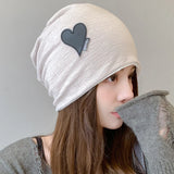 Bonnyshow Autumn Cotton Beanie Cap for Women Solid Color Heart Slouchy Cap Korean Hip Hop Female Loose Hats Girls Skullcap