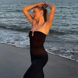 Bonnyshow  Summer Sexy U-Neck Strapless Pleated Hip Hugging Dress