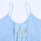 Bonnyshow  Chic Blue Patchwork A-line Long Dress Elegant Sleeveless Off Shoulder Loose Dresses For Women 2025 Summer Vacation Beach Gowns