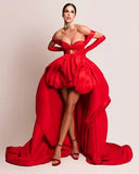 Bonnyshow Striking Red Bubble High Low Evening Dresses Sexy Cut Out Sweetheart Straps Long Eveing Gowns Formal Wedding Party Dress