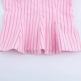 Bonnyshow  Women's Versatile Collar Striped Shirt with Belt Casual Pants Spring New Style Three Piece Set