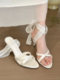 Bonnyshow  Lace Pointed Toe Women Heeled Sandals Stilettos Shoes Woman Slippers Slingback 2025 Fashion Summer Sexy Dress Pumps Zapatillas