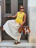 Bonnyshow  Trendy Yellow Fringe Patchwork Woman Vest Top Boho Chic Sleeveless Summer Knit Streetwear 2025 Fashion Hollow Out Casual Blouse