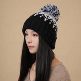 Bonnyshow Winter Knit Beanies for Women Colorful Pompom Thick Warm Pullover Hats Anti-Cold Outdoor Windproof Woolen Caps Bonnet