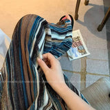Bonnyshow  New French Retro Contrast Striped Pleated Wide-Leg Pants Loose Stripe Straight Tube Floor Sweeping Women'S Wide Leg Pants