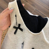 Bonnyshow  Fake Two-Piece Tank Knitting Contrast Women High Street Hollow Out Bow Patchwork Vest Fashion Casual Loose Female Tops