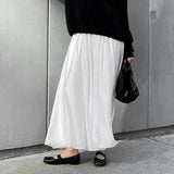 Bonnyshow White Satin Maxi Skirt for Women Elegant Fashion High Waist Slim Skirts Autumn Winter Casual Loose A-line Skirt with Lining