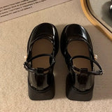 Bonnyshow  Women Loafers Retro Brown Mary Jane Shoes Women Pu Leather Thick Heels Lolita Shoes Woman Uniform Pumps Ankle Buckle Shoes