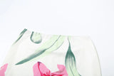 Bonnyshow  Vacation Pretty Women Two-Piece Set 3d Flowers Bandeau Mini Top+See Through Print Bottoms Beach Party Matching Suits