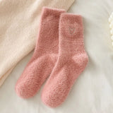 Bonnyshow Colorful Striped Socks Women Autumn Winter Mink Fleece Floor Sock Soft Thicken Plush Indoor Socks Female Fluffy Sox