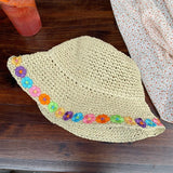 Bonnyshow Flowers Adults Female Straw Hat Summer Hats Korean Fashions Caps Women Beach Seaside Vacation UV Sunscreen Foldable Sun Hat