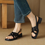 Bonnyshow  Women's Sandals Fashion Braided Roman Sandals Summer Retro Brown Open Toe Low Heels Slingback Shoes for Women Sandalias Mujer
