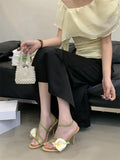 Bonnyshow  Sexy PVC Transparent Flower Narrow Band Women Sandals Street Style Open Toe Thin High Heels Party Prom Shoes