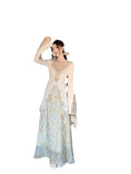 Bonnyshow  Two-Piece Set Gentle Lotus Leaf Design Niche Long-Sleeved Shirt Top Floral Skirt Spring Autumn New Waist-Hugging Slimming Suit