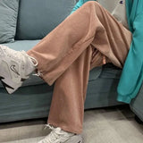 Bonnyshow Harajuku Corduroy Wide Leg Pants Women Solid High Waist Casual Sweatpants Vintage Korean Loose All Match Straight Trousers New