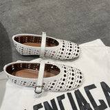 Bonnyshow  New Casual Fashionable Women's Summer Hollow Ladies Shoes Closed Toe Sandals Soft and Comfortable Ballet Flat Shoes