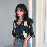 Bonnyshow   Chiffon Blouse Women   Women's Summer Tunic Vintage Clothes Female Hawaiian Shirt with Short Sleeve Harajuku Top Women