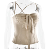 Bonnyshow  Sexy Strapless Hanging Collar Satin Tight Tie Women Top Vest Elegant Backless Slim Female Vest Spring/summer New 2025