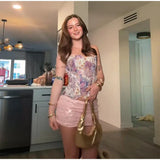 Bonnyshow  Sexy Embroidery Hollow Out Women Vest Print Sleeveless Backless Bandage Pleated Female Top 2025 Summer Fashion Lady Streetwear
