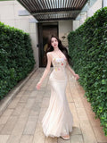 Bonnyshow  France Elegant Fashion Original Design Evening Dress Women Lace Flower Bag Hip Party Fishtail Dress Female Casual Chic Clothing