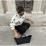 Bonnyshow  Loose Polka Dot Zipper Women's Jackets Slim Stand Collar Full Sleeve Pockets Jacket Female 2025 Autumn Fashion Lady Streetwears