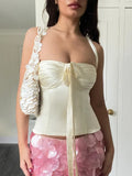 Bonnyshow  Sexy Strapless Hanging Collar Satin Tight Tie Women Top Vest Elegant Backless Slim Female Vest Spring/summer New 2025