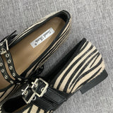 Bonnyshow  Print Heeled Shoes Woman Square Toe Double Buckle Strap Mary Janes Shoes Ladies Elegant Flannel Spring Autumn Pumps