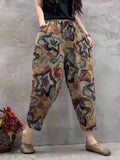 Bonnyshow Fashion Printed Cotton Linen Harem Pants for Women Summer Casual High Waist Calf-Length Loose Trousers Female Streetwear