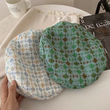 Bonnyshow Korean Plaid Beret for Women Spring Autumn Cotton Painter Hat Vintage French Lady Girls Octagonal Caps