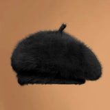 Bonnyshow Winter Plush Beret Hat for Women Faux Rabbit Fur Warm Newsboy Cap Soft Solid Color Thicken Artist Painter Caps