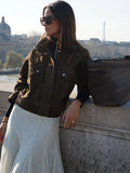 Bonnyshow  Spring Women's Suede Jacket Vintage Laple Button Zipper Pockets Long Sleeve Female Jackets 2025 Fashion Lady High Streetwears