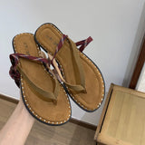 Bonnyshow  Summer Lace-Up Women Clip Toe Sandal Fashion Open Toe Narrow Band Footwear Ladies Gladiator Shoes Outdoo Flats Sandalias