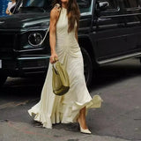 Bonnyshow  Spring/summer 2025 Suspender Dress Is Fashionable and Elegant with Solid Color Women's Long Skirt