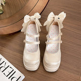 Bonnyshow  New Spring Waterproof Table Thick Heel Mary Jane Bow Height Increase Lo Platform Shoes for Women High Heels Women's Pumps