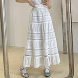 Bonnyshow Embroidery Eyelet Cut-out Maxi Skirt White Cotton Semi Sheer Flowy Long Skirt Women Boho Summer Vacation Fairycore Outfit