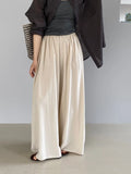 Bonnyshow  Fashion Dark Gray Hanging Pants Women's Elastic High Waist Loose Wide Leg Simple Trousers Summer Spring New 7AB9363